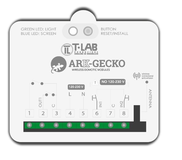 AUTOMA SRL ( T- LAB) - TBLARK-GECKO MODULO DOMOTICO WIRELESS-BD 2IN 2OUT 7A2