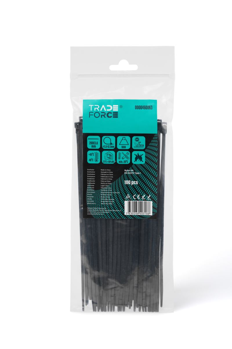 TRADEFORCE - TDM0000460063 FASCETTA UV NERA IN-OUT 200X3.6MM 100PZ
