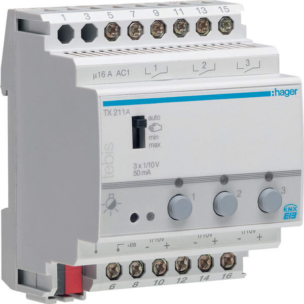 HAGER - HAGTX211A MOD TP DIMMER 3 OUT 16A 230V 1-10V 230V