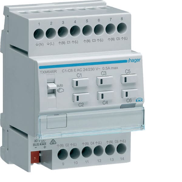 HAGER - HAGTXM646R MOD KNX TP 6 OUT TRIAC 24/230V 4M + 12 T