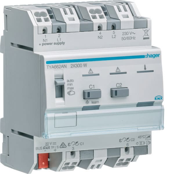 HAGER - HAGTYA662AN MOD.KNX+ TP DIMMER RLC 2 OUT 600W 230V 4