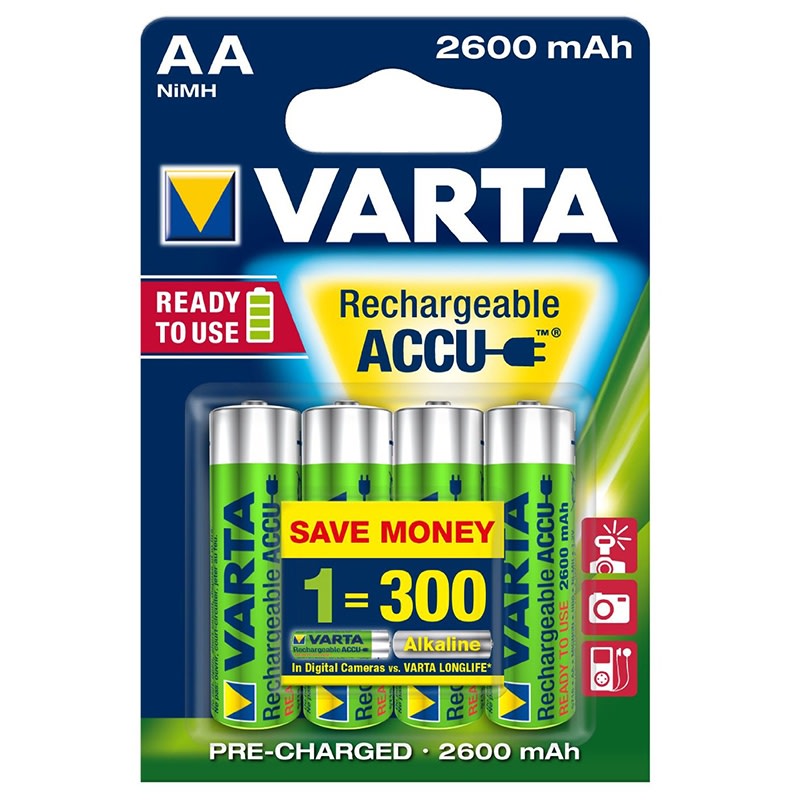 VARTA CONSUMER BATT - VAT05716101404 AA (STILO) RECHARGE ACCU POWER X4 2600 M