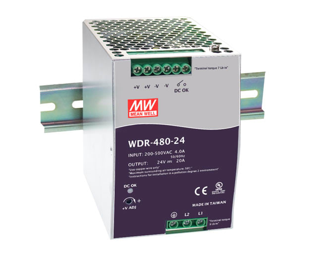 DIGIMAX SRL - DIXWDR-480-24 ALIMENTATORE DIN RAIL BIFASE 24V 20A 480