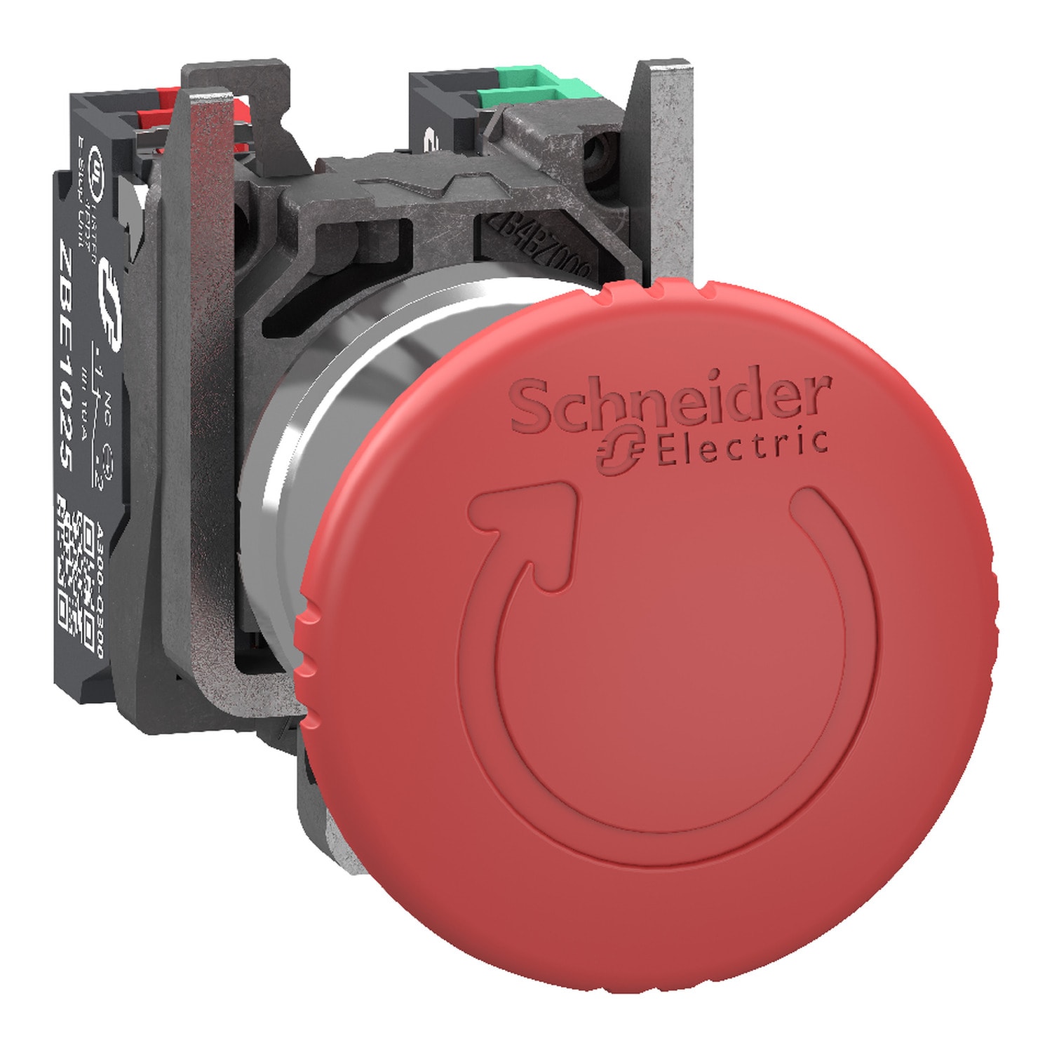 SCHNEIDER ELECTRIC - SNRXB4BS84455 Pulsante arresto di emergenza, Harmony XB4, metallo, fungo rosso 40 mm, 22 mm, girare per sbloccare, NO + NC, contatti Push-in