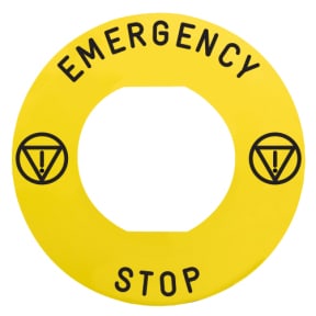 SCHNEIDER ELECTRIC - SNRZBY9330M Etichetta con marcatura, Harmony XB4, Harmony XB5, giallo, 60mm, per arresto di emergenza, marcatura EMERGENCY STOP/logo ISO13850