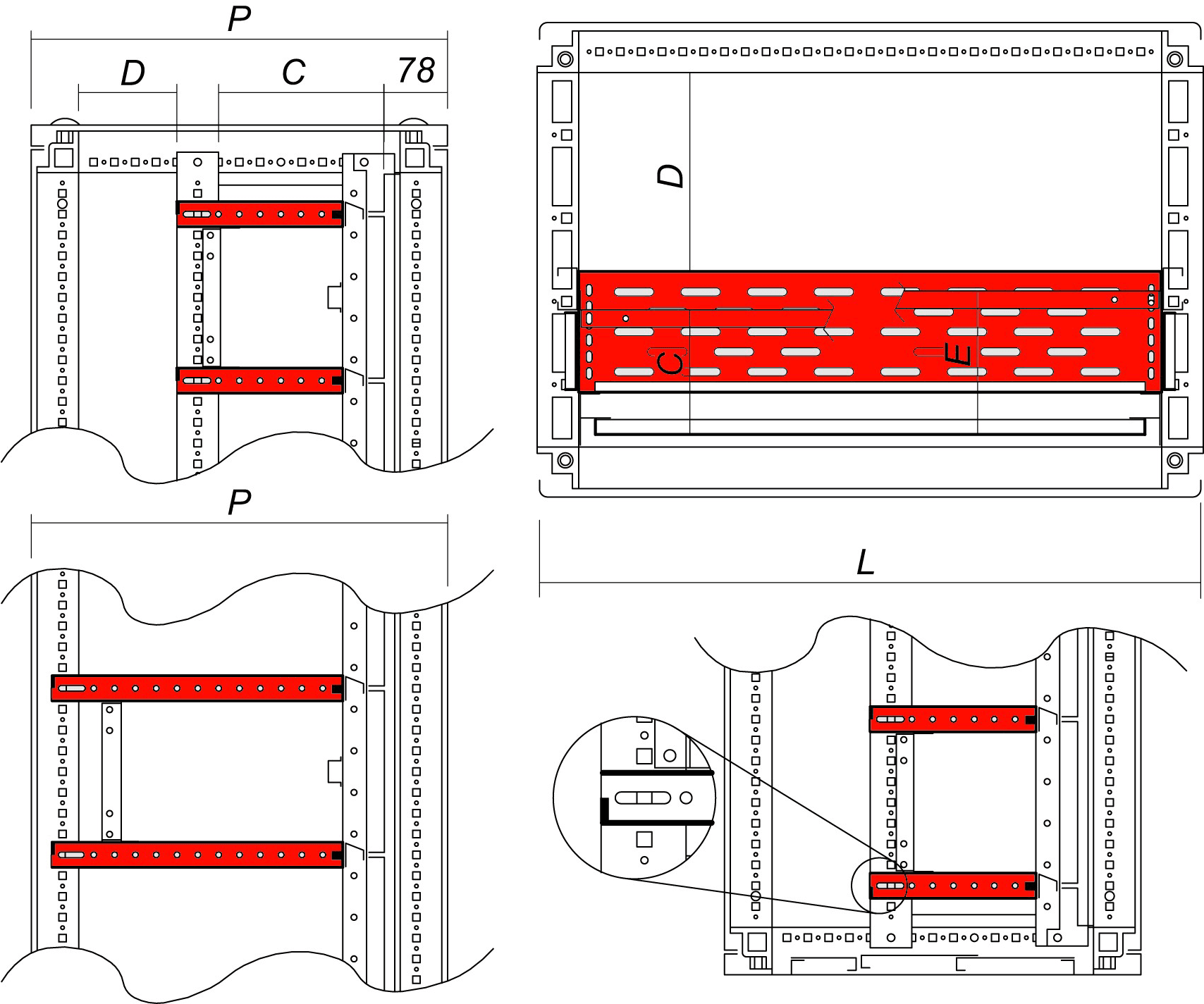 DKC-RAMBLOCK - RMBRZDOE8195 Divisorio orizzontale parziale e totale, dimensioni 800 x 195 mm (LxP)