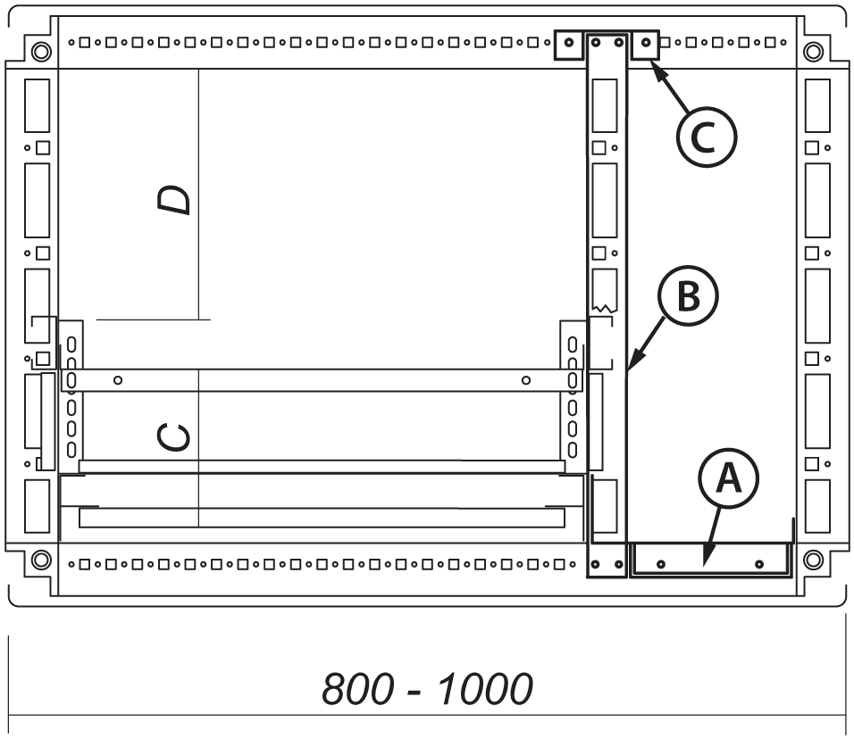DKC-RAMBLOCK - RMBR5PFI2050 Modularità interna con fascia laterale da 200, dimensioni 2000 x 500 mm (AxL)