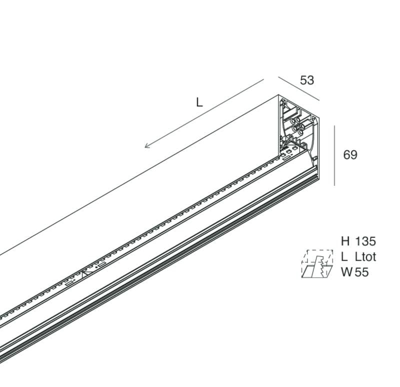 NOVALUX SPA - NOX108650.21 PROFILO LED LINEARE: Sistema LED lineare installabile singolo o in fila continua. Profilo in lega di alluminio verniciato. Alimentazione elettronica,