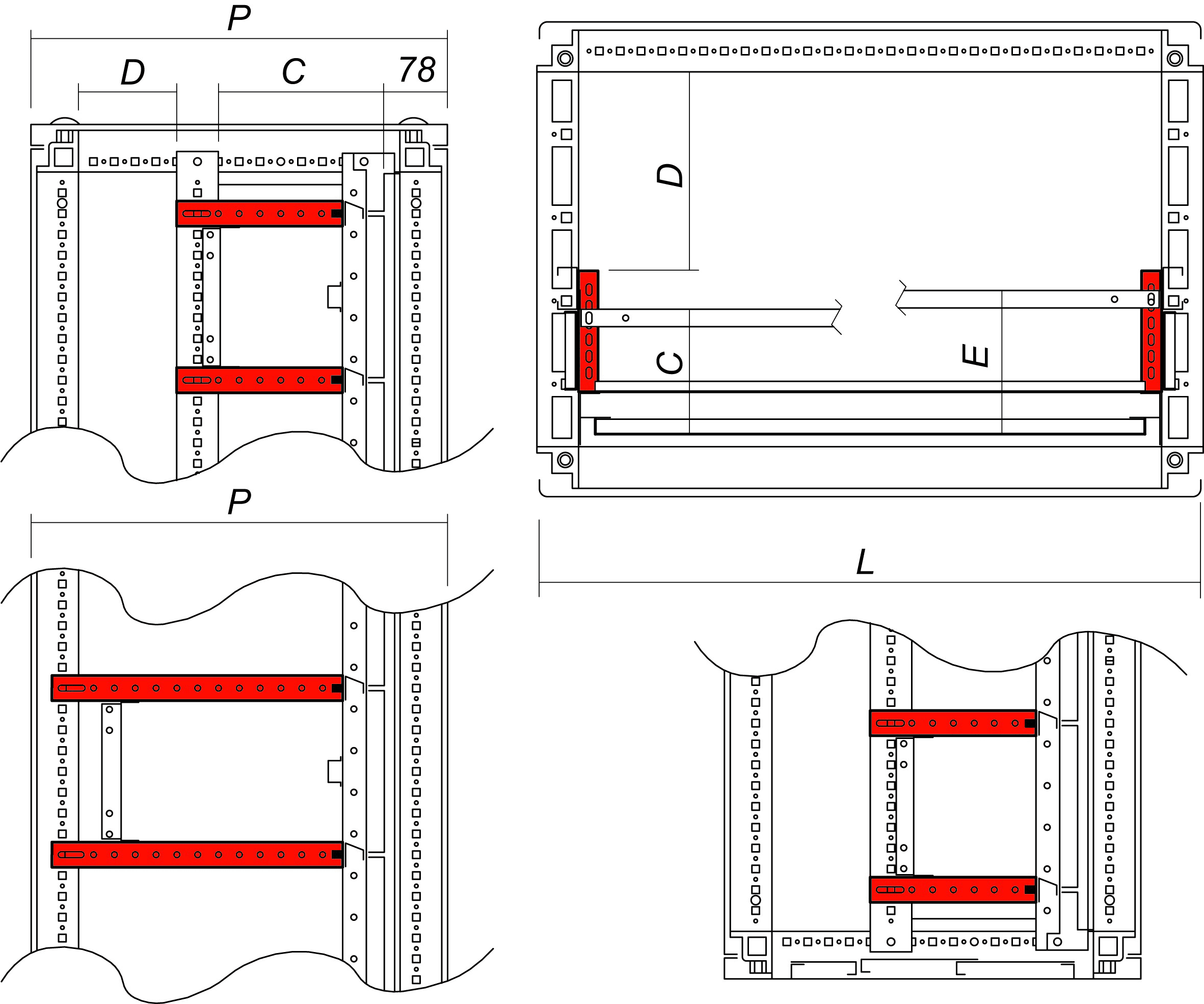 DKC-RAMBLOCK - RMBRZSOE245 Supporto orizzontale parziale e totale, profondità 245 mm, confezione 2 pezzi
