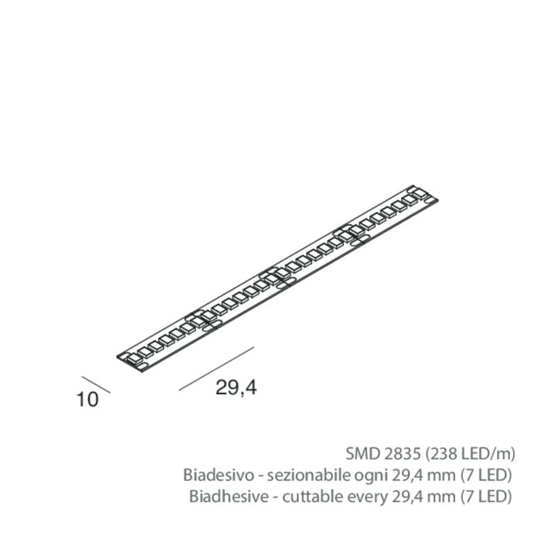 NOVALUX SPA - NOX100937.99 STRIP LED 19,2W/m 24Vdc SMD 2835 (238 LED/m)  da dissipare obbligatoriamente tramite profili in alluminio a catalogo.  IP65 CRI80.   Garanzia 5 anni.