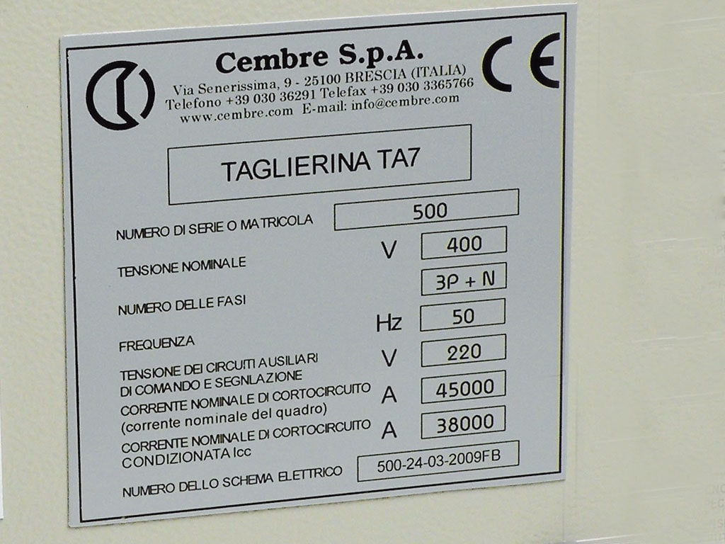 CEMBRE SPA - CEM88401 TARGA QUADRO MG-VRT-A ADES.GIALLA PVC 42