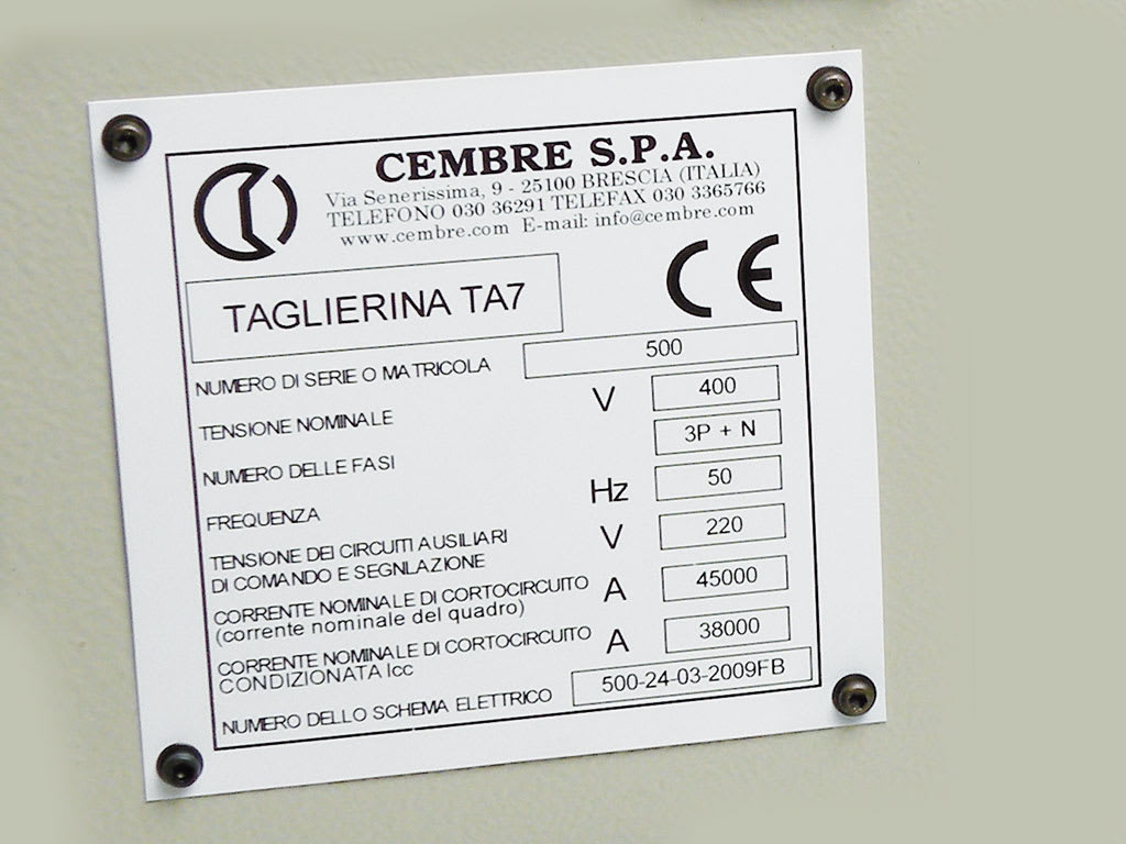 CEMBRE SPA - CEM88911 TARGA QUADRO MG-VRT-AH BIANCA PVC 50X100