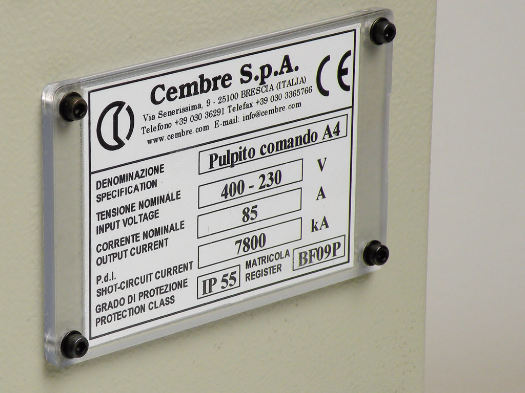 CEMBRE SPA - CEM48928 TARGHE QUADRO, PREFUSTELLATE, IN PVC RIGIDO